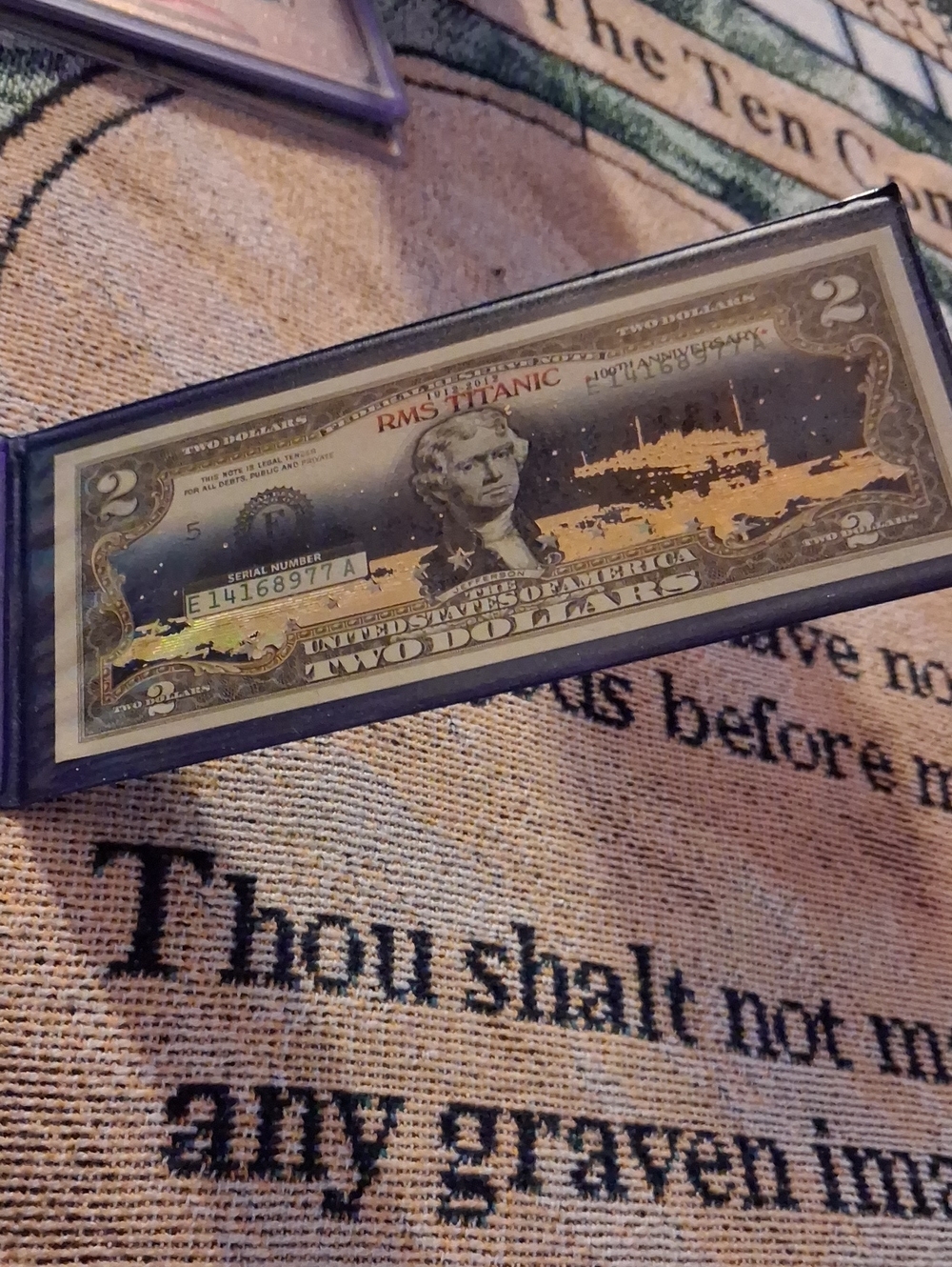 Framed Decorative Two Dollar Titanic Replica - Blue and Gold Accent